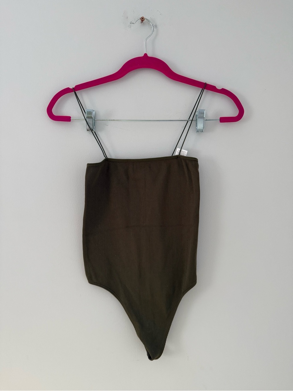 PacSun Olive Green Ribbed Women's Skinny Strap Bodysuit